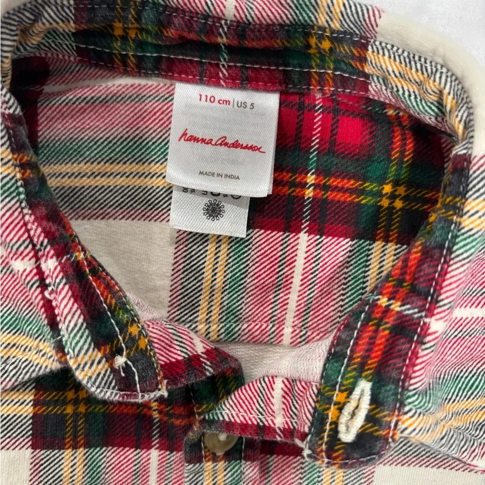 Hanna Andersson Holiday Plaid Flannel Shirt | Red Green Tartan | Boys 5